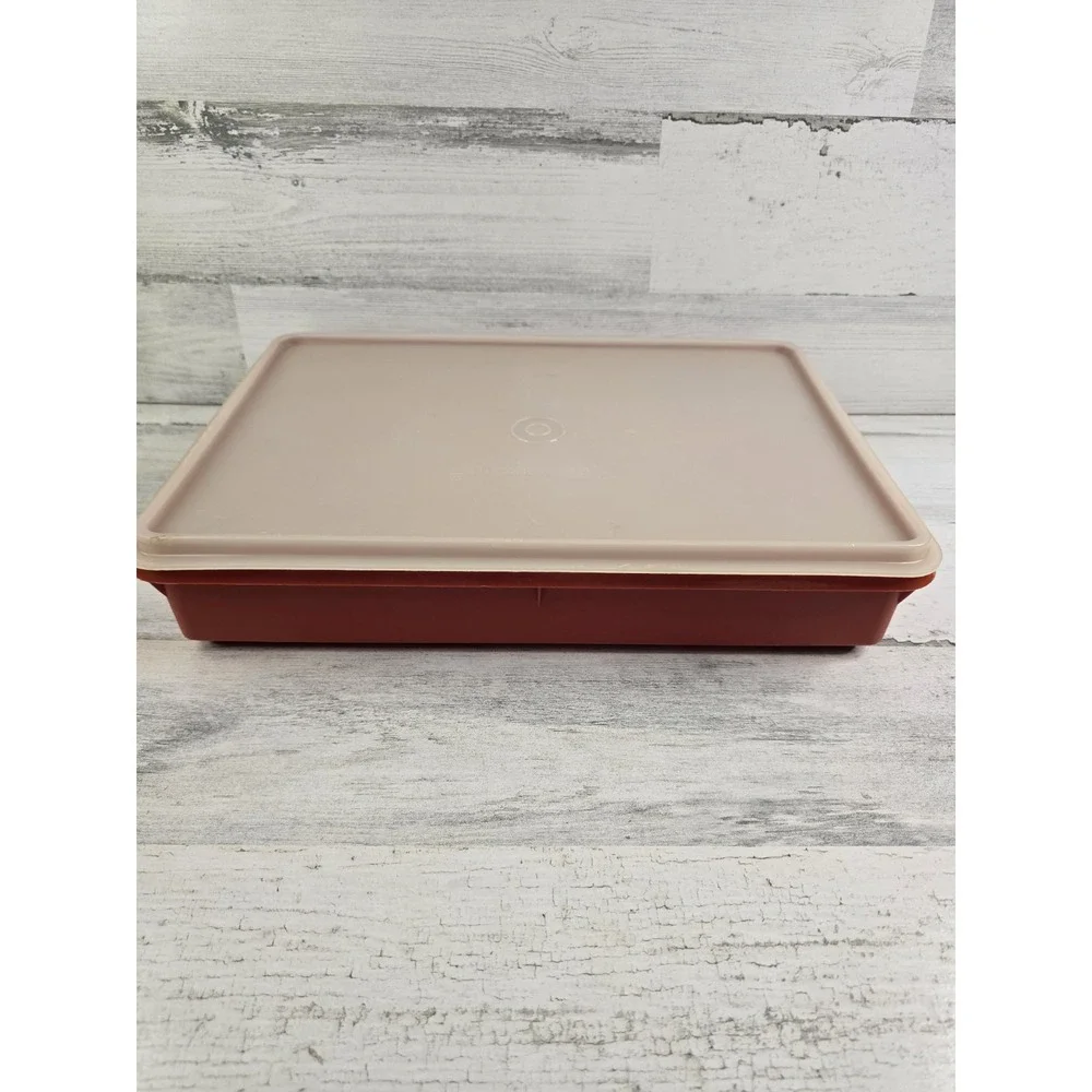 Vintage 70's Tupperware Paprika Rectangular Storage Container Sheer Lid 12x9x2